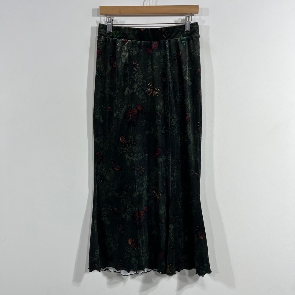 Thorn & Fable Whimsigoth Fairy Grunge Velvet Butterfly Print Maxi Skirt Medium